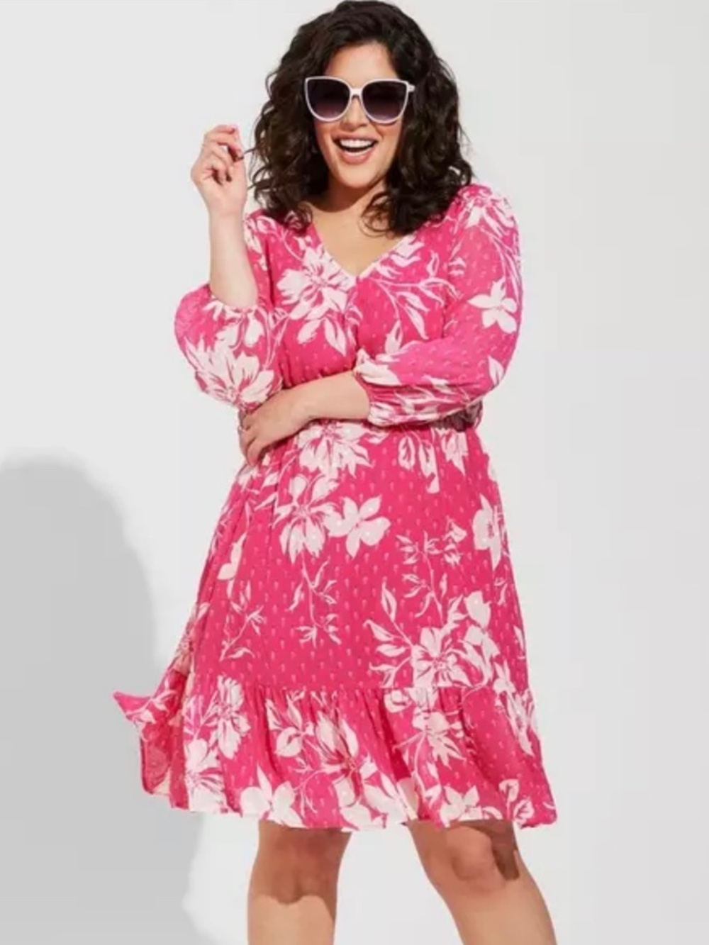 Torrid Pink Floral Mini Clip Dot Babydoll Dress